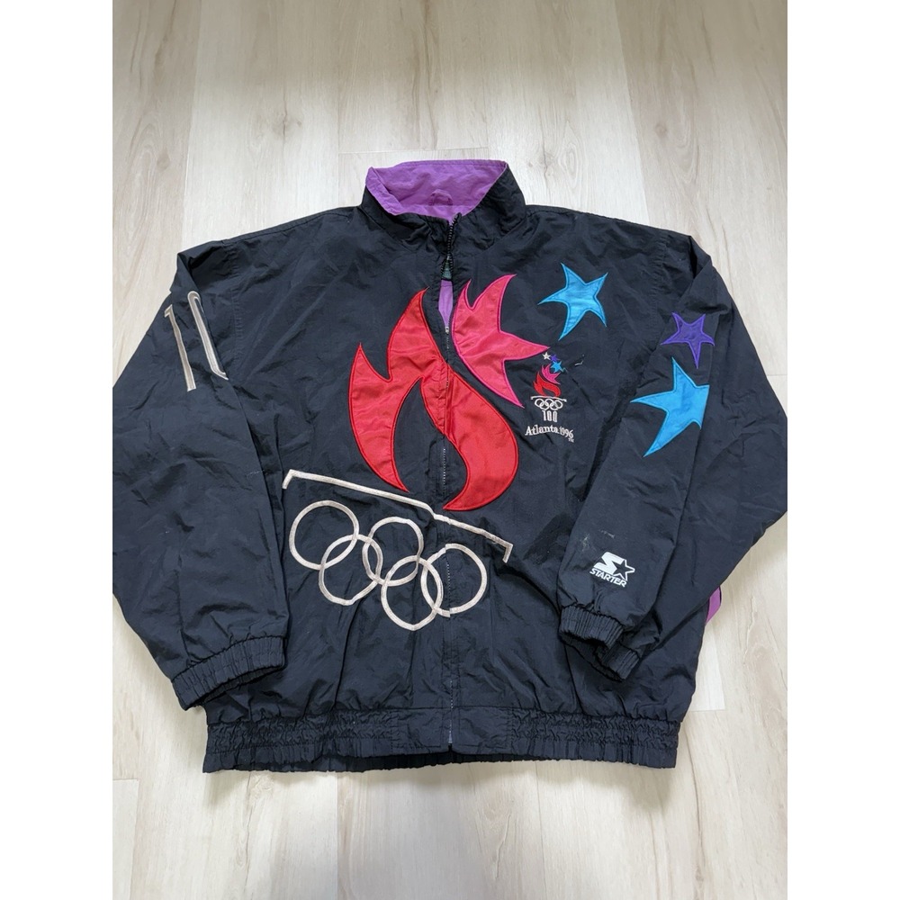 Vintage 1996 Atlanta Olympics Starter Windbreaker Jacket Black Purple Men's XL